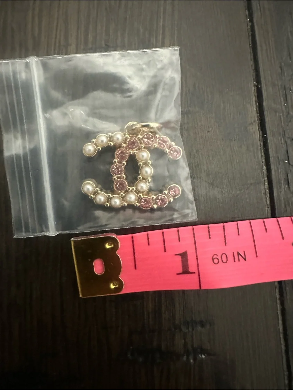 CC Chanel Gold-Tone Pendant with Pink Crystals and Pearls